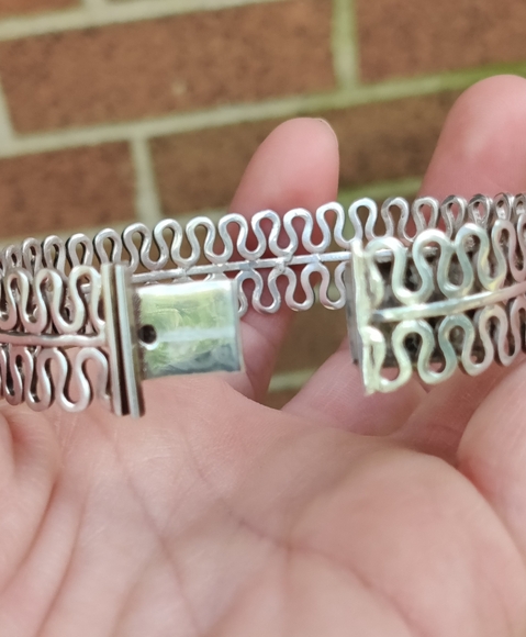 Vintage Sterling Simm Stamped Modernist Bracelet - Picture 5 of 7